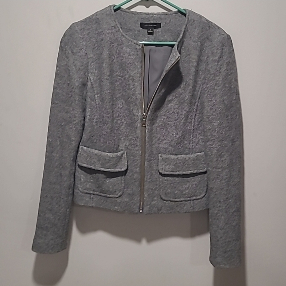 Ann Taylor sz small gray blazer zip front jacket - Picture 5 of 5